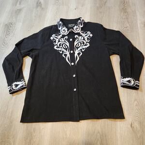 VTG Bob Mackie Wearable Art Womens 1X Long Sleeve Button Up Shirt Black Western